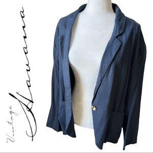 Oversized Boyfriend Blazer Blue Linen Size Small but BIG. From Vintage Havana 